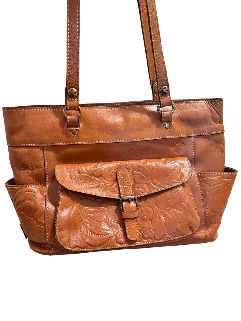 Patricia Nash Bolsena Tote Heritage Caramel Brown Leather Shoulder Bag Purse - Picture 2 of 15